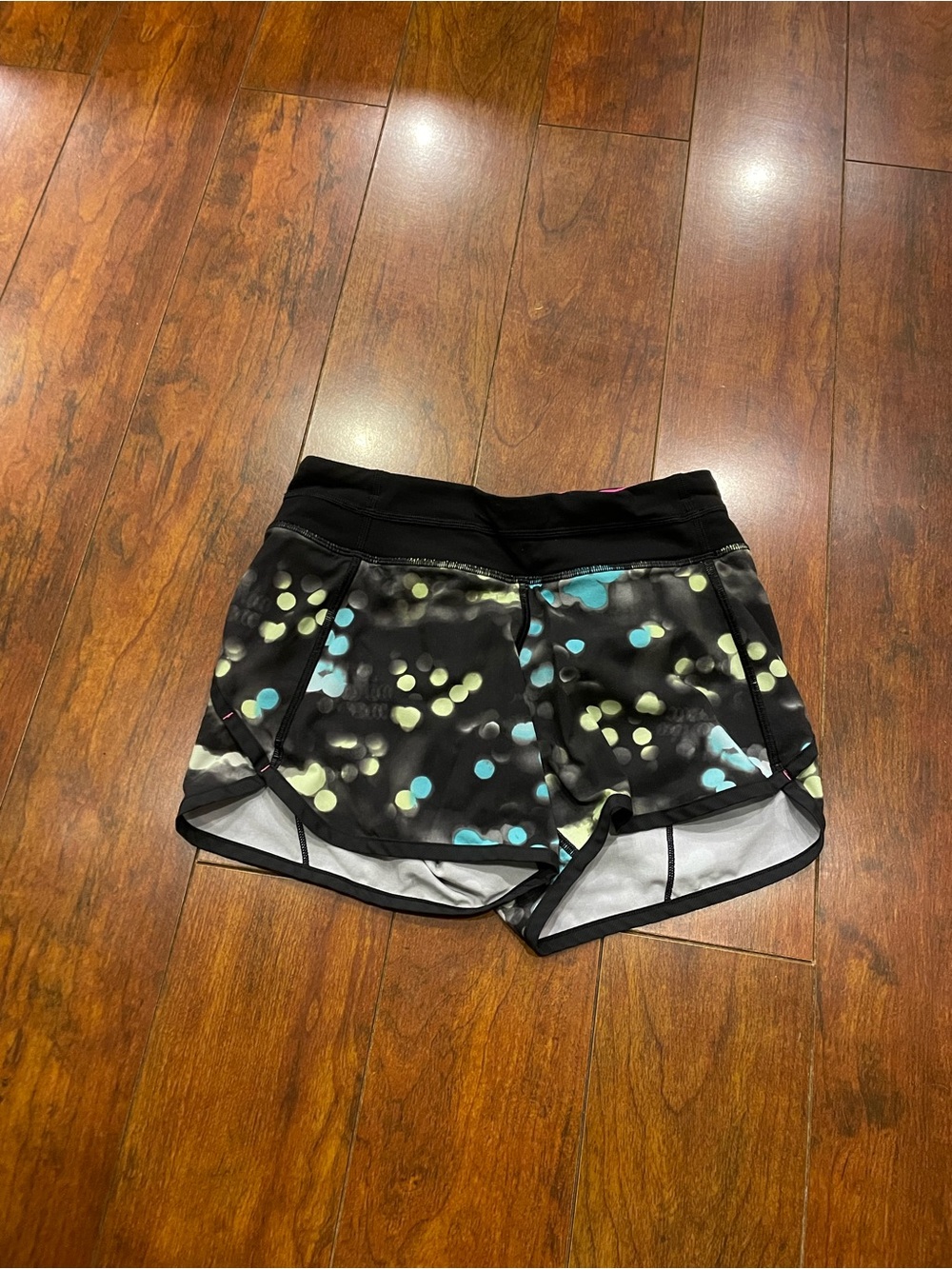 Women’s Black Active Shorts with Blue & Lime Dot Print